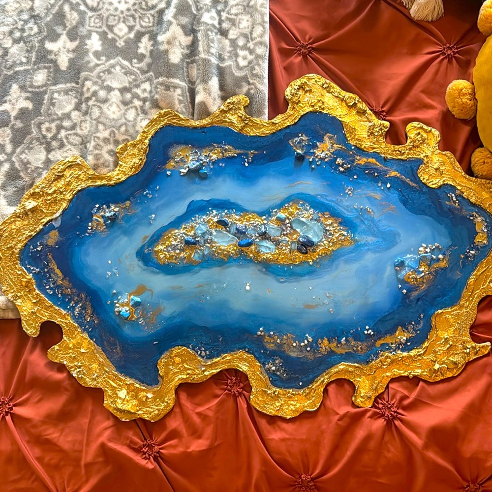 One of a kind Resin Geode mixed media wall art 36’23